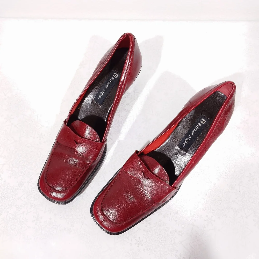 Etienne Aigner Burgundy Leather Loafers - Picture 2 of 5